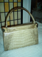 Vintage bézs valódi krokodilbőr kézitáska, retikül