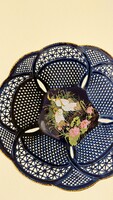 Kék  porcelán csipkés tál, asztalközép 23cm