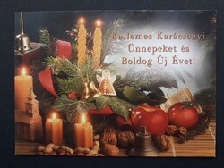 Karácsonyi képeslap - Karácsonyi és szilveszteri jó kívánság Fenyő ág, Dísz témájú, retró üdvözlőlap