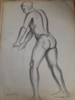 Kmetty János Nagy Egész Alakos Ceruzarajz,Grafika Akt. 60 x 43 cm.