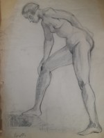 Kmetty János Nagy Egész Alakos Kétoldalas Ceruzarajz,Grafika Akt. 60 x 43 cm.
