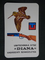 Kártyanaptár,Unitechnika,sport,vadász,horgászbolt,Budapest,grafikai rajzos, 1972,   (7)