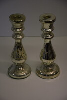 Foncsorozott huta üveg gyertyatartó pár, biedermeier stílusban-A025