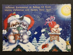 Karácsonyi képeslap - Havas háztetők Karácsonyi és szilveszteri jó kívánság témájú, retró üdvözlőlap