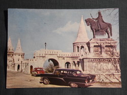 Képeslap,Budapest,Halászbástya,GAZ-13 Csajka autó látkép,részlet, 1965-