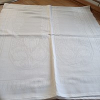 Hófehér, új, tulipános damaszt konyharuha, törlő, 100 x 50 cm