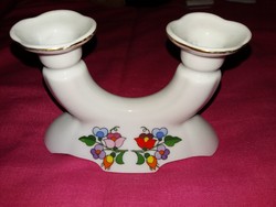 Nagyon szép KALOCSA porcelán KÉTÁGÚ KANDELLÁBER GYERTYATARTÓ  cm HIBÁTLAN