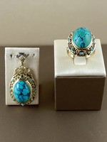 Türkiz medál, gyűrű arany foglalatban!