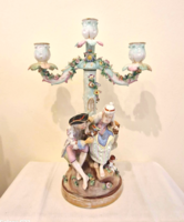 Antik német volkstedt Richard Eckerl 3as porcelán gyertyatartó 33cm