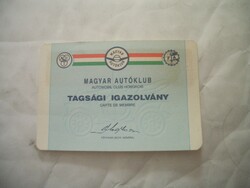 Magyar Autóklub tagsági igazolvány 1988