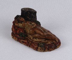 1T486 Antik jelzett cserép virágtartó női akttal 15.5 cm