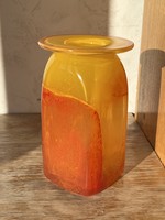 Narancssárga jelzett stúdió üveg váza 16 cm (U0055)