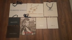 8 db eredeti és új divatmárkás papírtáska, Gucci , Versace , Guess , Swarovski , Zago