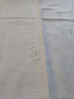 Új, hófehér, J B monogramos damaszt konyharuha, törlő, 100 x 50 cm