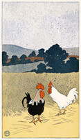 1898, 2 kakas a mezőn, régi poszter modern reprodukciója, grafika, kép, plakát 65*38 cm
