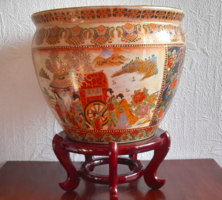 Vintage kínai dúsan mintázott porcelán kaspó/ koi haltál  37 cm x 30 cm