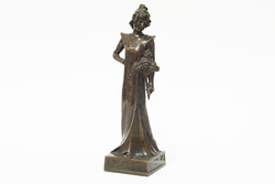 Öntött, patinázott, bronz szecessziós francia könyvtámasz pár, 1900 körüli