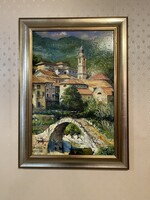 V Tóth Gábor : Olasz város 60 x 40 olajfestmény keretben