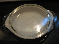 Tejüveg , belül rózsás arcopal jénai tál Pyrex tetővel