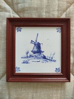 Delft porcelán csempe falikép szélmalom dobozban
