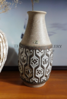 Ü Keramik (Überlacken) mid century kerámia váza  etno mintával 26 cm