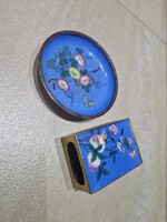 Kínai zománcfestett gyufás tok tálkával