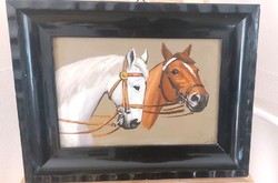 (FBL5) Szép szignózott lovas festmény 46x36 cm kerettel
