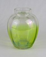 1T593 Beautiful Antique Iridescent Green Transition Glass Vase 14 cm