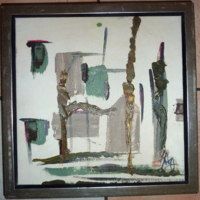 Modern enteriőr azonosítatlan jelzéssel (olajfestmény kerettel, 28 x 28 cm)