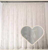 Tört fehér virágos nyírt organza függöny készre varrva ÚJ- 162cm x 3m