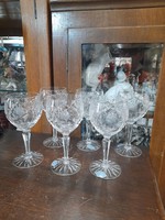 Metszett,Csiszolt Virág Mintás Sears,Boros,Pezsgős 6 Darabos Kristály Üveg Pohár Készlet..18 cm.
