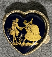 Vintage Limoges Castel stílusú barokk jelenetes szív alakú réz dobozka, ékszertartó