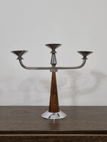 Vintage dekoratív Art deco  króm / fa gyertyatartó
