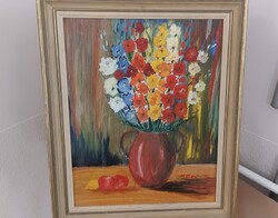 Szép virágcsendélet festmény 49x58 cm kerettel