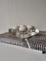 Vintage jégüveg tömb gyertyatartó -,akár ünnepi dekorációnak