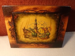 Sopron fa faragott, lakkozott kártyatartó, doboz 2 pakli kártyával