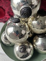 Silver-colored thick glass sphere Christmas tree decoration with an icy effect, pine decoration