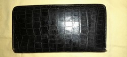 Retro krokodilbőr irattartó 23x12cm benne papírpénz utazójegy stb. tartó tárca 10x8cm