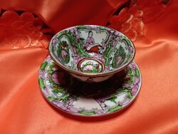 Antik, kanton mintás japán  porcelán  leveses csésze alátéttel
