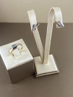 Női 18 kt gyűrű fülbavalóval, gyémánt kövekkel!