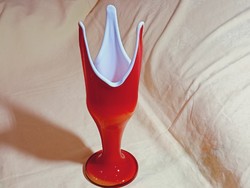 Üveg váza 5- Dragan Drobnjak Prokuplje 23xØ11cm retro hand made többrétgű többszinű díszüveg tulipán