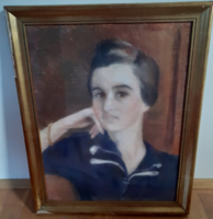 OELMACHER ANNA: Női portré, 1940 (pasztell papíron) XX. századi jeles festőművésznő