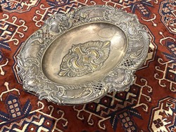 BAROKK DÍSZÍTÉSŰ TALPAS, ANTIK ALPAKKA KÍNÁLÓTÁL, ASZTALKÖZÉP