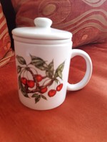 Witeg cseresznyés teáscsésze porcelán szűrővel