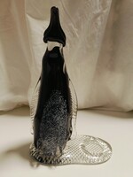 Nagy méretű tömör üveg pingvin figurás mécses tartó, levél nehezek - 24,5 cm