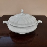 Ritka Fehér Herendi porcelán leveses tál fedővel