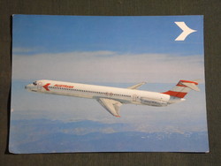 Képeslap,Ausztria,Douglas Dc-9 Super 80,MD-80 repülőgép,Austrian Airlines, 1985-