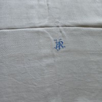 Antik, kék monogramos, damaszt konyharuha, törlő, 100 x 49 cm