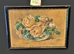 Jelzett: "rózsás csendélet". 16X19cm.