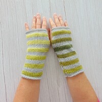 Zöld - szürke kézmelegítő (S-M) / Puha, elegáns, kötött kézmelegítő